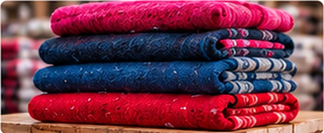 Variedad de cobijas económicas dobladas con acabados resistentes
